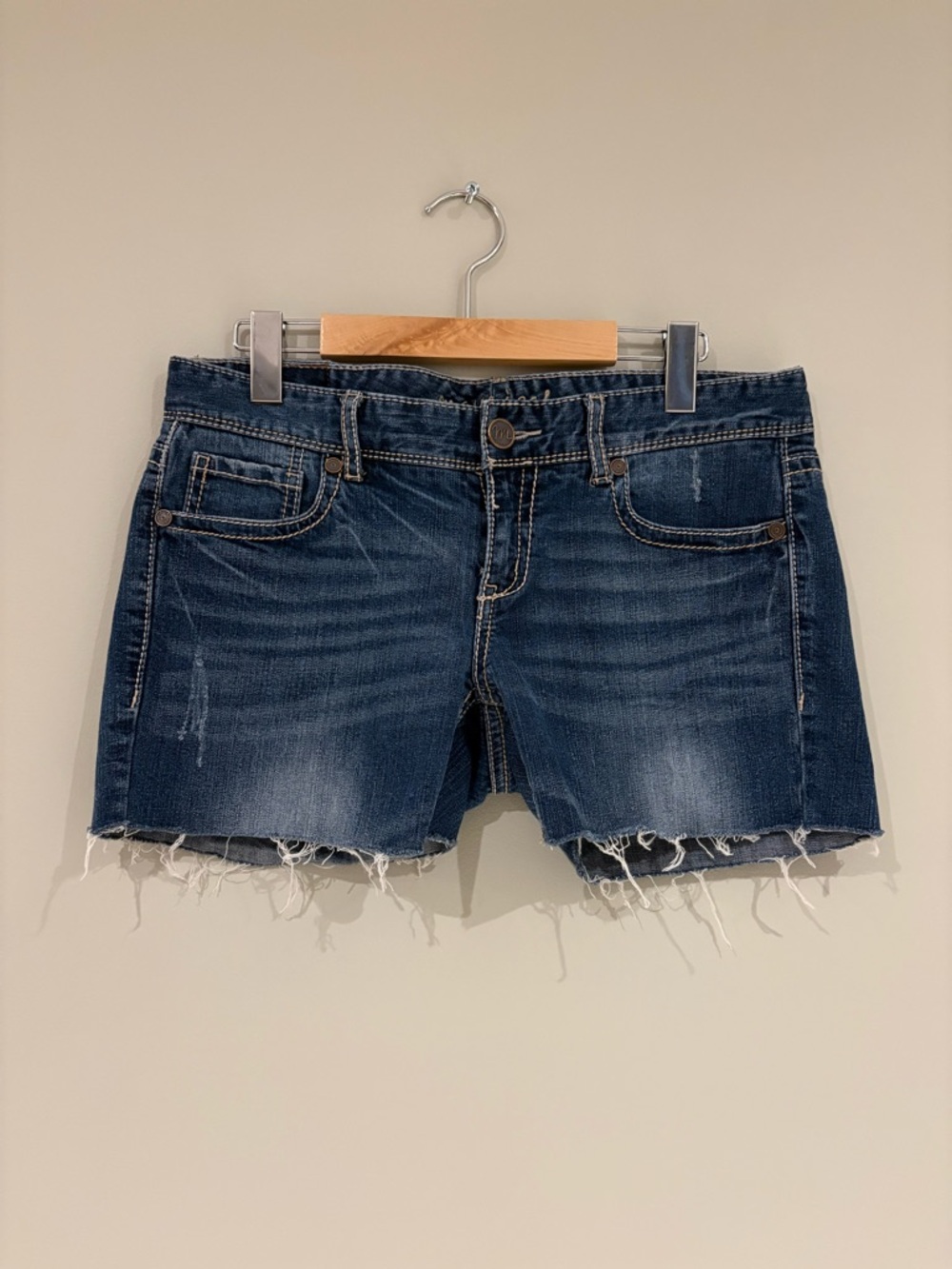 Maurices Dark Blue Distressed Denim Cutoff Shorts